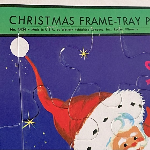 Vintage Christmas Frame Tray Puzzle Santa Reindeer Western Publishing MCM #4424 - Picture 2 of 16
